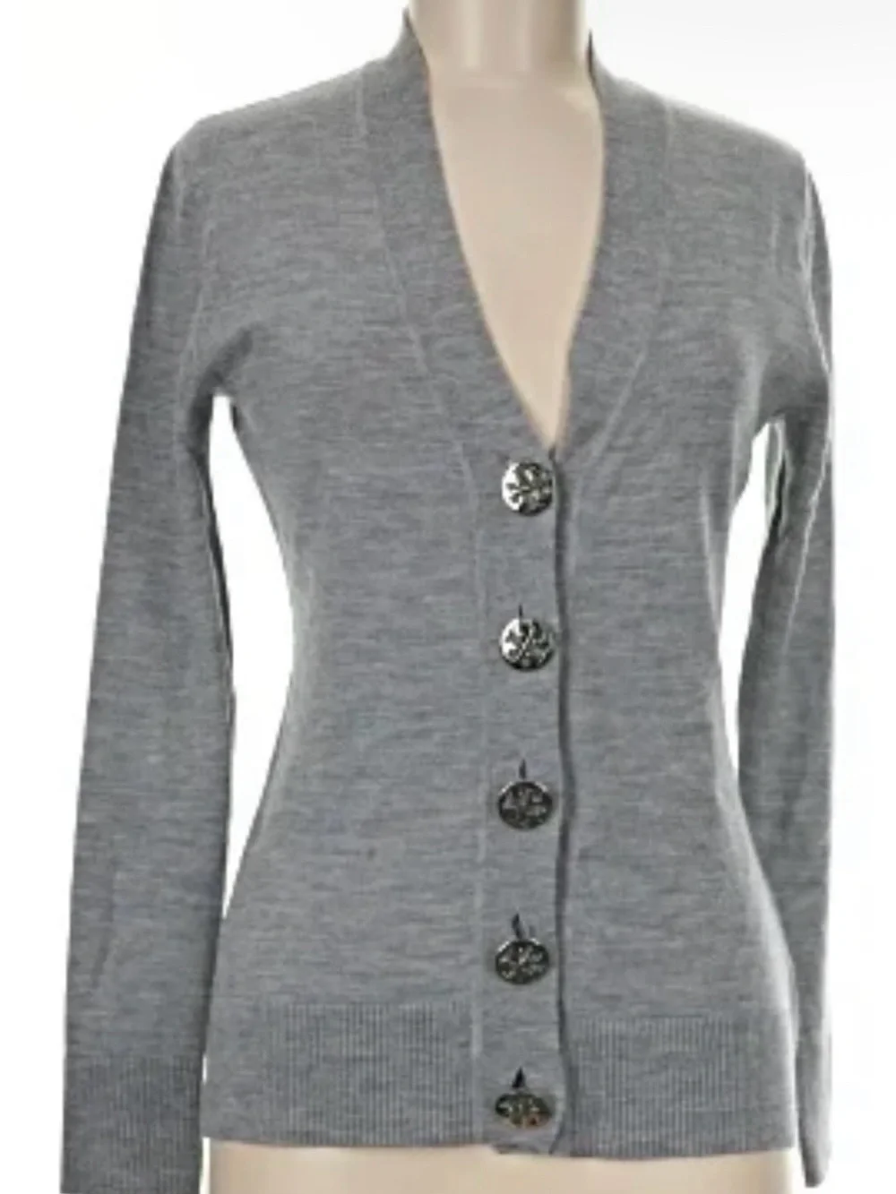 NWT Tory Burch Light Gray V-Neck Button Cardigan